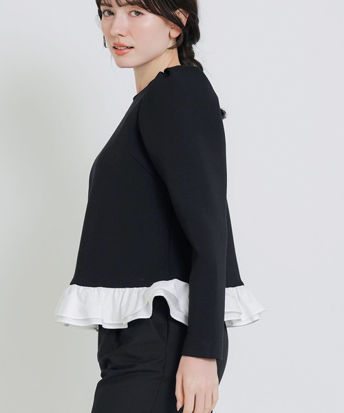PICCIN PERLA(ピッチンペルラ)の「裾フリルギャザースリーブプルオーバー(Tシャツ/カットソー・レディース・オフホワイト/ブラック・M)」の7枚目の写真