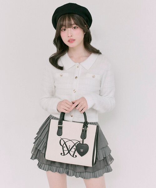 OLIVE des OLIVE（オリーブデオリーブ）の「Aimerianejoieハートミラーチャーム付きミニトート（ショルダーバッグ・レディース・ブラウン/ベージュ/サックスブルー/グレイッシュベージュ/アイボリー/ブラック・FREE）」の2枚目の写真