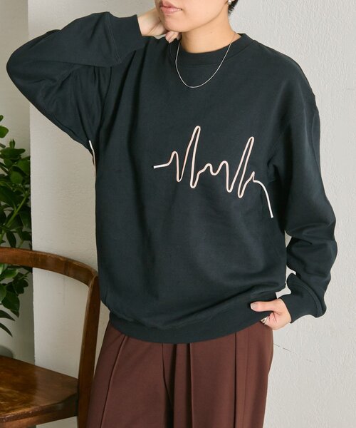 ear PAPILLONNER(イアパピヨネ)の「コードスウェット【SUM1 STYLE】(Tシャツ/カットソー・レディース・ネイビー/ライトグレー・FREE)」の1枚目の写真