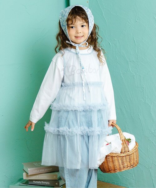 Boribon（ボリボン）の「ティアードチュールミミドレス（ワンピース・キッズ・ピンク/オフホワイト/ブルー・120/110/100/90/80）」の2枚目の写真