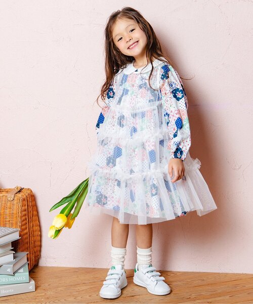 Boribon（ボリボン）の「ティアードチュールミミドレス（ワンピース・キッズ・ピンク/オフホワイト/ブルー・120/110/100/90/80）」の7枚目の写真