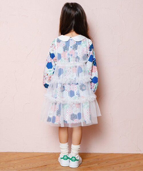 Boribon（ボリボン）の「ティアードチュールミミドレス（ワンピース・キッズ・ピンク/オフホワイト/ブルー・120/110/100/90/80）」の8枚目の写真