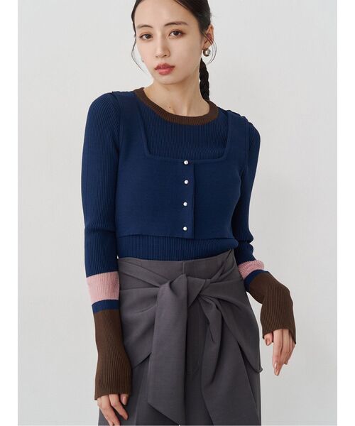 MURUA（ムルーア）の「バイカラーレイヤードニット（ニット/セーター・レディース・ネイビー/ピンク/グレー/ブラック・FREE）」の3枚目の写真