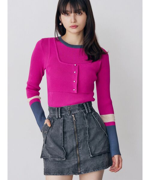 MURUA（ムルーア）の「バイカラーレイヤードニット（ニット/セーター・レディース・ネイビー/ピンク/グレー/ブラック・FREE）」の4枚目の写真