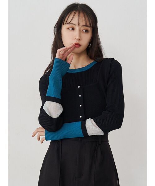 MURUA（ムルーア）の「バイカラーレイヤードニット（ニット/セーター・レディース・ネイビー/ピンク/グレー/ブラック・FREE）」の5枚目の写真