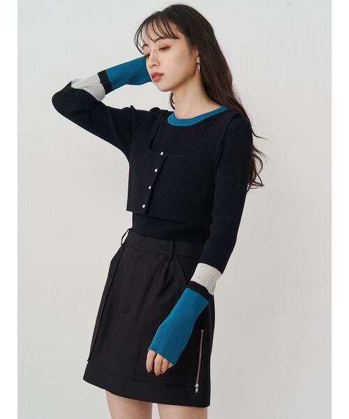 MURUA（ムルーア）の「バイカラーレイヤードニット（ニット/セーター・レディース・ネイビー/ピンク/グレー/ブラック・FREE）」の7枚目の写真