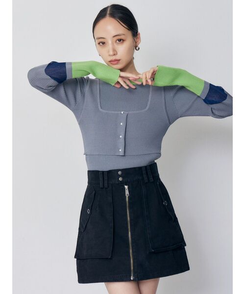 MURUA（ムルーア）の「バイカラーレイヤードニット（ニット/セーター・レディース・ネイビー/ピンク/グレー/ブラック・FREE）」の11枚目の写真