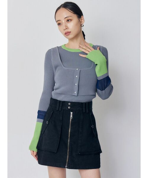 MURUA（ムルーア）の「バイカラーレイヤードニット（ニット/セーター・レディース・ネイビー/ピンク/グレー/ブラック・FREE）」の12枚目の写真