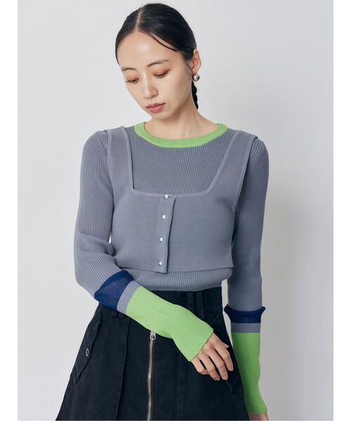 MURUA（ムルーア）の「バイカラーレイヤードニット（ニット/セーター・レディース・ネイビー/ピンク/グレー/ブラック・FREE）」の13枚目の写真