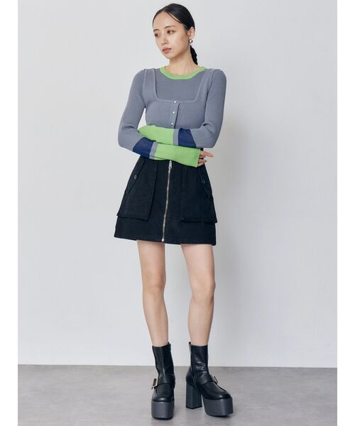 MURUA（ムルーア）の「バイカラーレイヤードニット（ニット/セーター・レディース・ネイビー/ピンク/グレー/ブラック・FREE）」の14枚目の写真