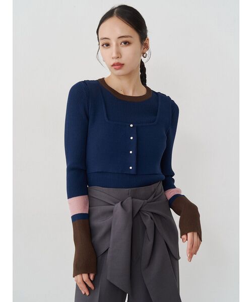 MURUA（ムルーア）の「バイカラーレイヤードニット（ニット/セーター・レディース・ネイビー/ピンク/グレー/ブラック・FREE）」の17枚目の写真