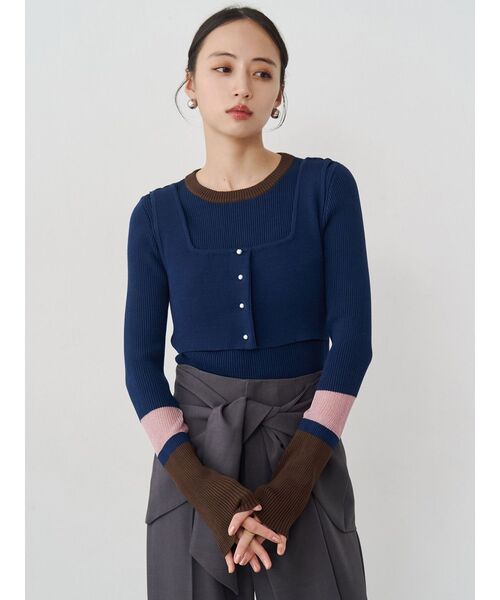 MURUA（ムルーア）の「バイカラーレイヤードニット（ニット/セーター・レディース・ネイビー/ピンク/グレー/ブラック・FREE）」の18枚目の写真