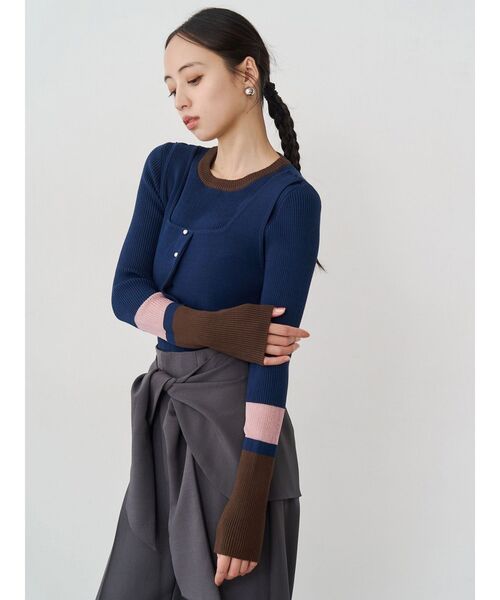 MURUA（ムルーア）の「バイカラーレイヤードニット（ニット/セーター・レディース・ネイビー/ピンク/グレー/ブラック・FREE）」の19枚目の写真