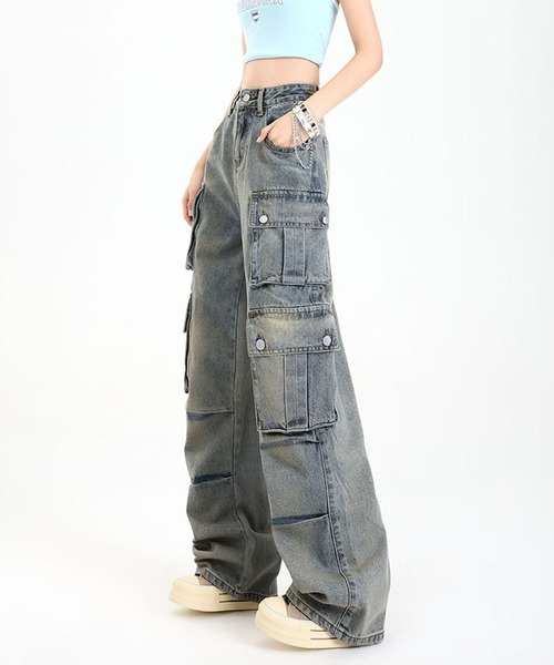 &soiree(アンドソワレ)の「ヴィンテージデニムバギーカーゴパンツ(デニムパンツ・レディース・ブルー・X-LARGE/LARGE/MEDIUM/SMALL)」の4枚目の写真