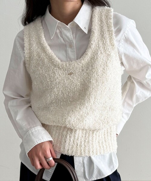 fredy emue(フレディエミュ)の「テープMIXニットベスト(ベスト・レディース・アイボリー/ライトグレー/ミント・38)」の2枚目の写真