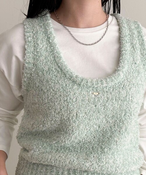 fredy emue(フレディエミュ)の「テープMIXニットベスト(ベスト・レディース・アイボリー/ライトグレー/ミント・38)」の4枚目の写真