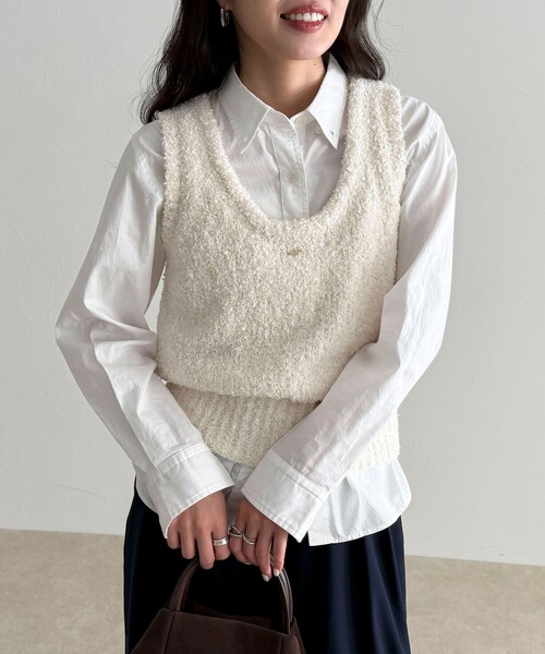 fredy emue(フレディエミュ)の「テープMIXニットベスト(ベスト・レディース・アイボリー/ライトグレー/ミント・38)」の10枚目の写真