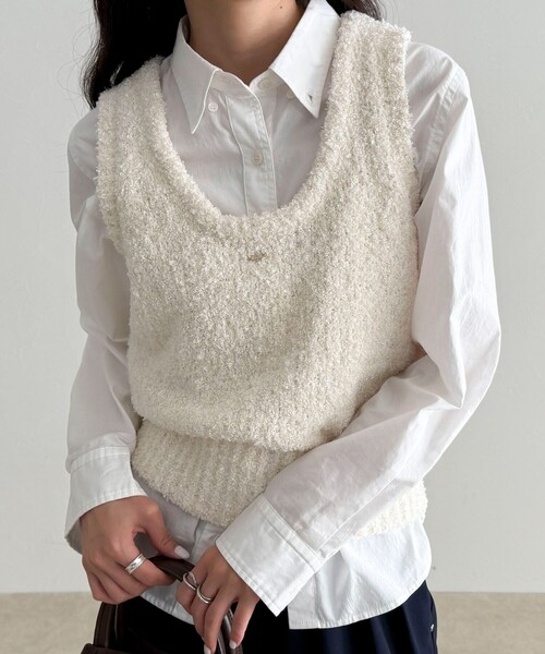 fredy emue(フレディエミュ)の「テープMIXニットベスト(ベスト・レディース・アイボリー/ライトグレー/ミント・38)」の13枚目の写真