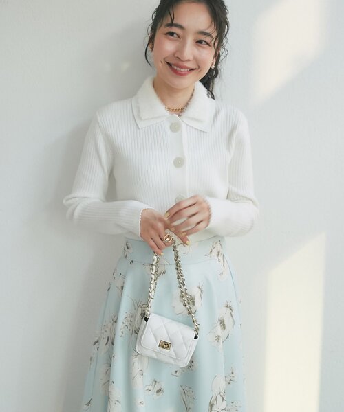 La boutique BonBon（ラブティックボンボン）の「【今すぐ届く！】シャギー衿リブニットカーディガン（カーディガン/ボレロ・レディース・ネイビー/サックスブルー/グレー/オフホワイト・FREE）」の5枚目の写真