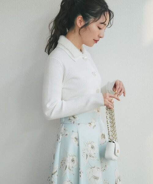 La boutique BonBon（ラブティックボンボン）の「【今すぐ届く！】シャギー衿リブニットカーディガン（カーディガン/ボレロ・レディース・ネイビー/サックスブルー/グレー/オフホワイト・FREE）」の6枚目の写真