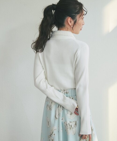 La boutique BonBon（ラブティックボンボン）の「【今すぐ届く！】シャギー衿リブニットカーディガン（カーディガン/ボレロ・レディース・ネイビー/サックスブルー/グレー/オフホワイト・FREE）」の7枚目の写真