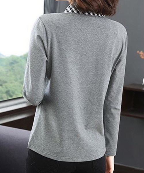 SallyLunn(サリーラン)の「襟ギンガムチェックポロロンT(その他トップス・レディース・スミクロ/グレー/ネイビー・MEDIUM/LARGE)」の9枚目の写真