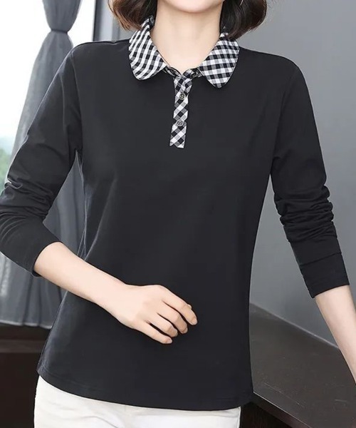 SallyLunn(サリーラン)の「襟ギンガムチェックポロロンT(その他トップス・レディース・スミクロ/グレー/ネイビー・MEDIUM/LARGE)」の14枚目の写真