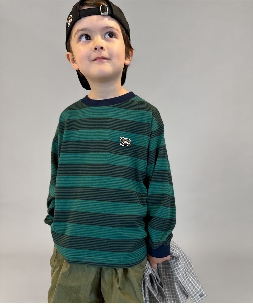 GROOVY COLORS（グルービーカラーズ）の「Striped Long Sleeve Tee（Tシャツ/カットソー・キッズ・ライトグリーン・125）」の3枚目の写真