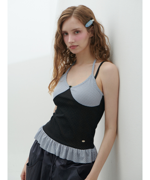 HHIPS(ダブルヒップス)の「ドットホルターネック配色ナシトップ (スカイブルー+ブラック)(Tシャツ/カットソー・レディース・その他・FREE)」の1枚目の写真