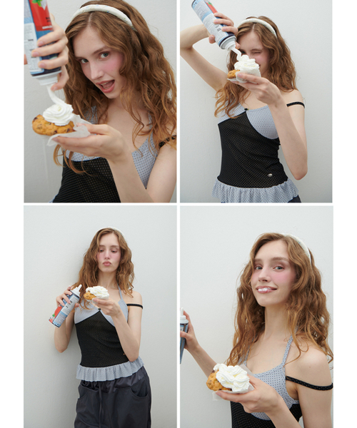 HHIPS(ダブルヒップス)の「ドットホルターネック配色ナシトップ (スカイブルー+ブラック)(Tシャツ/カットソー・レディース・その他・FREE)」の2枚目の写真