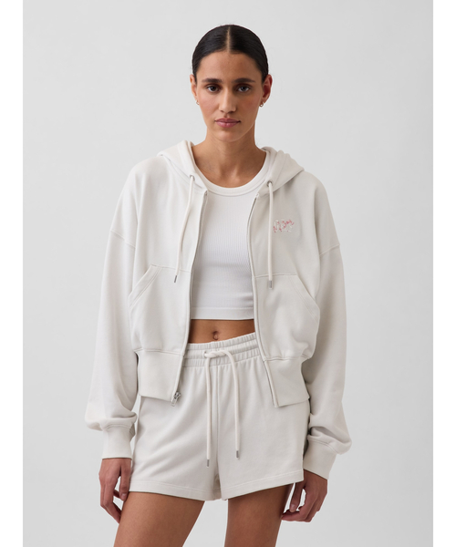 GAP(ギャップ)の「ヴィンテージソフト フレンチテリー SAKURA GAPロゴ オーバーサイズ ジップアップパーカー(パーカー・レディース・ホワイト/ピンク・XS/XXS/XL/L/M/S)」の5枚目の写真