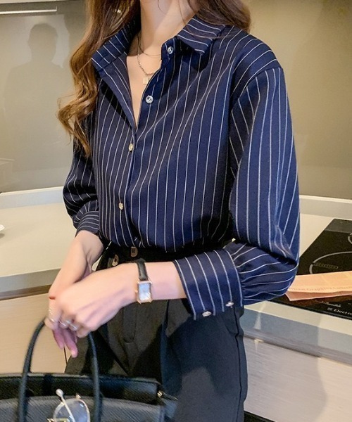 yuue' ( wear )(ユーイ)の「ストライプ柄シャツブラウス(シャツ/ブラウス・レディース・ホワイト/ネイビー・FREE)」の15枚目の写真