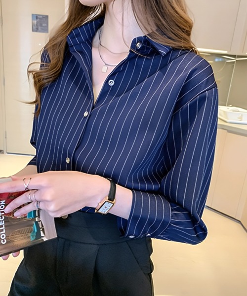 yuue' ( wear )(ユーイ)の「ストライプ柄シャツブラウス(シャツ/ブラウス・レディース・ホワイト/ネイビー・FREE)」の17枚目の写真