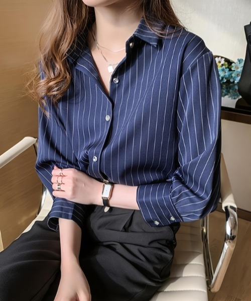 yuue' ( wear )(ユーイ)の「ストライプ柄シャツブラウス(シャツ/ブラウス・レディース・ホワイト/ネイビー・FREE)」の19枚目の写真
