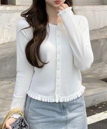 Mejoul | 【2026春夏新作】立体フラワーモチーフコンパクトフリルニットトップス(ニット/セーター)