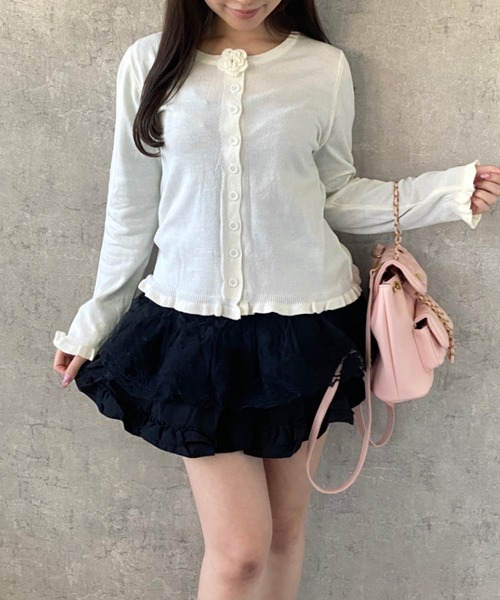 Mejoul（メジュール）の「【2026春夏新作】フラワーモチーフコンパクトフリルニットトップス（ニット/セーター・レディース・ライトグリーン/ホワイト/ピンク/イエロー・F）」の13枚目の写真