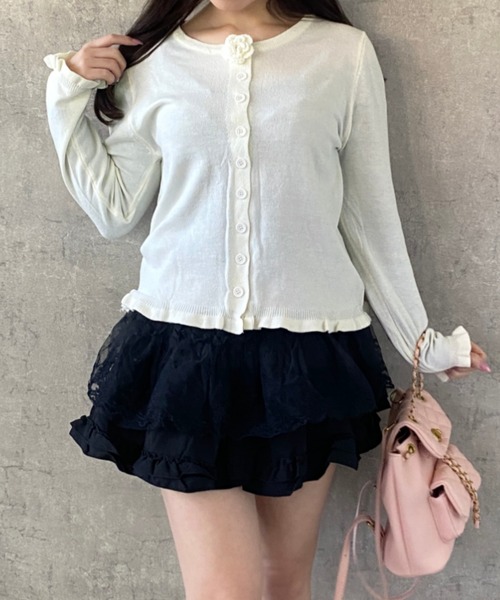 Mejoul（メジュール）の「【2026春夏新作】フラワーモチーフコンパクトフリルニットトップス（ニット/セーター・レディース・ライトグリーン/ホワイト/ピンク/イエロー・F）」の12枚目の写真