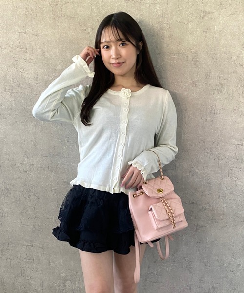 Mejoul（メジュール）の「【2026春夏新作】フラワーモチーフコンパクトフリルニットトップス（ニット/セーター・レディース・ライトグリーン/ホワイト/ピンク/イエロー・F）」の16枚目の写真