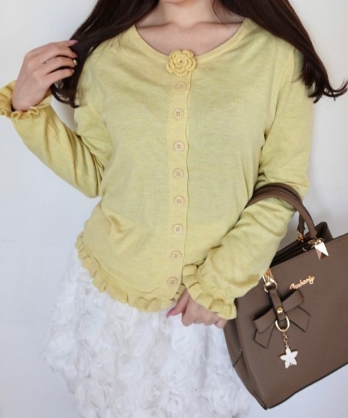 Mejoul（メジュール）の「【2026春夏新作】フラワーモチーフコンパクトフリルニットトップス（ニット/セーター・レディース・ライトグリーン/ホワイト/ピンク/イエロー・F）」の20枚目の写真