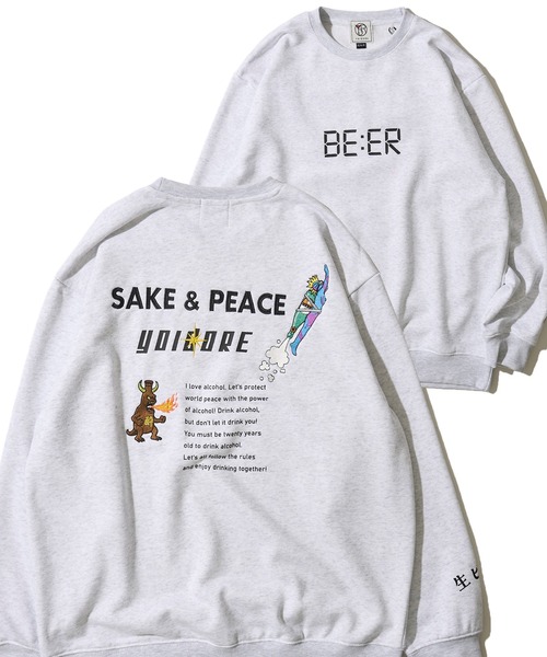 ADPOSION(アドポーション)の「【YOIDORE】SAKE & PEACE フロント&バック刺繍MIX クルーネックスウェットプルオーバー(スウェット・メンズ・ブラック/ホワイト/ライトグリーン・MEDIUM/LARGE/X-LARGE)」の1枚目の写真