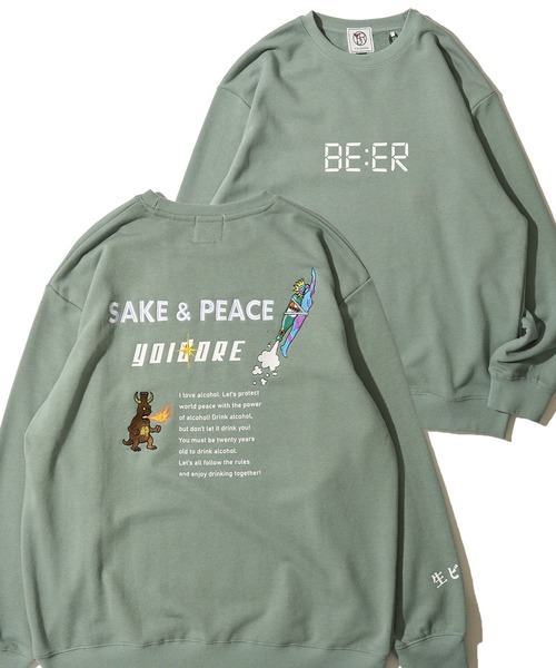 ADPOSION(アドポーション)の「【YOIDORE】SAKE & PEACE フロント&バック刺繍MIX クルーネックスウェットプルオーバー(スウェット・メンズ・ブラック/ホワイト/ライトグリーン・MEDIUM/LARGE/X-LARGE)」の3枚目の写真