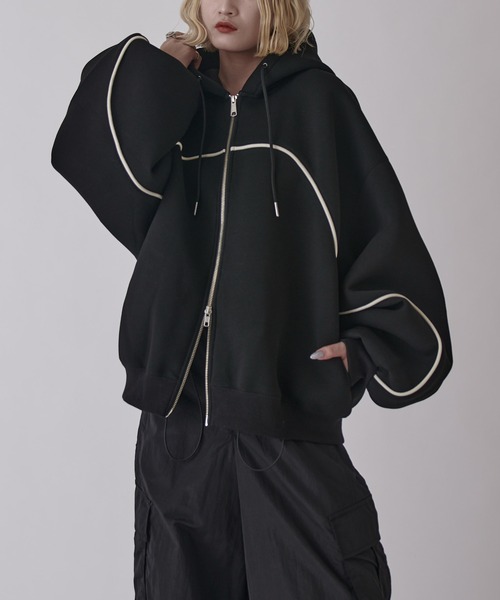 Lui's（ルイス）の「【Neucon】VOLUME PIPING ZIP HOODIE / ボリュームパイピングジップフーディー（パーカー・メンズ・ブラック/グレー/ネイビー・1/2）」の11枚目の写真