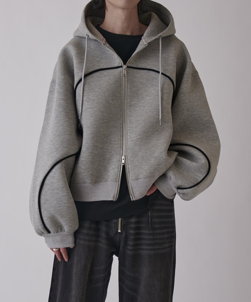 Lui's（ルイス）の「【Neucon】VOLUME PIPING ZIP HOODIE / ボリュームパイピングジップフーディー（パーカー・メンズ・ブラック/グレー/ネイビー・1/2）」の15枚目の写真