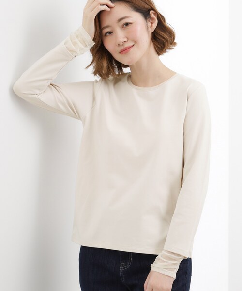 grove（グローブ）の「シアーレイヤードスリーブロンT（Tシャツ/カットソー・レディース・ブラック/ライトベージュ/オフホワイト・01/02/03/04/05）」の3枚目の写真