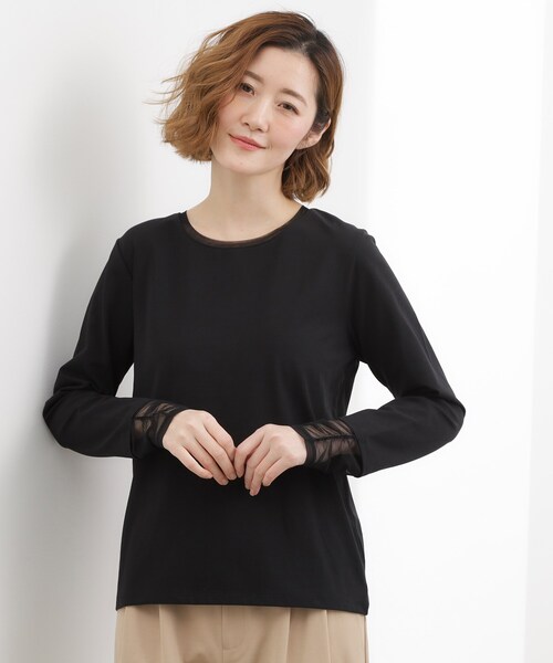 grove（グローブ）の「シアーレイヤードスリーブロンT（Tシャツ/カットソー・レディース・ブラック/ライトベージュ/オフホワイト・01/02/03/04/05）」の2枚目の写真