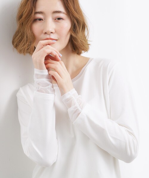 grove（グローブ）の「シアーレイヤードスリーブロンT（Tシャツ/カットソー・レディース・ブラック/ライトベージュ/オフホワイト・01/02/03/04/05）」の4枚目の写真