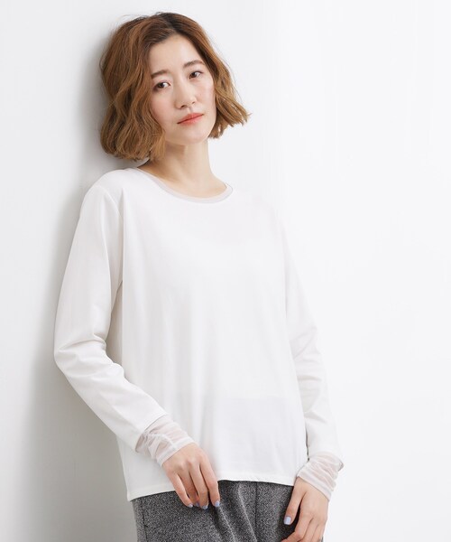 grove（グローブ）の「シアーレイヤードスリーブロンT（Tシャツ/カットソー・レディース・ブラック/ライトベージュ/オフホワイト・01/02/03/04/05）」の5枚目の写真