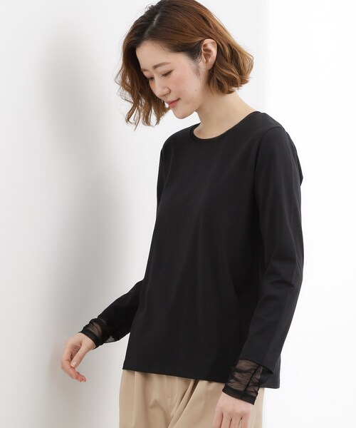 grove（グローブ）の「シアーレイヤードスリーブロンT（Tシャツ/カットソー・レディース・ブラック/ライトベージュ/オフホワイト・01/02/03/04/05）」の8枚目の写真