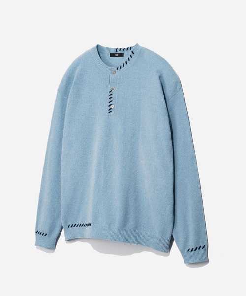 HARE(ハレ)の「ステッチヘンリーネックニットプルオーバー(HARE)(ニット/セーター・メンズ・グレー/ブルー/ブラック・FREE)」の3枚目の写真