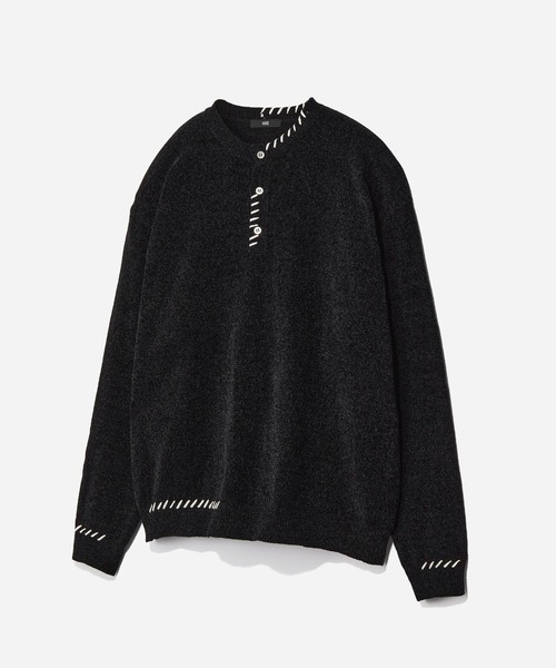 HARE(ハレ)の「ステッチヘンリーネックニットプルオーバー(HARE)(ニット/セーター・メンズ・グレー/ブルー/ブラック・FREE)」の2枚目の写真